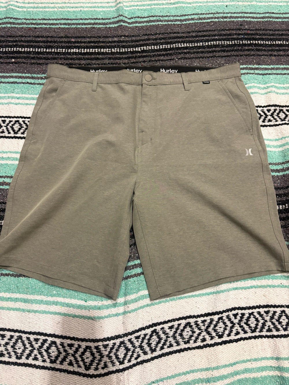 Hurley Light Olive Athletic Shorts with Branded Waistband